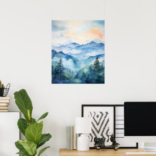Watercolor mountain landscape wall art decor