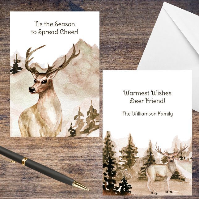Watercolor Mountain Landscape with Deer  Holiday Card (Creator Uploaded)