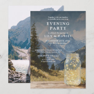 Watercolor Mountain Mason Jar Evening Party Photo Invitation