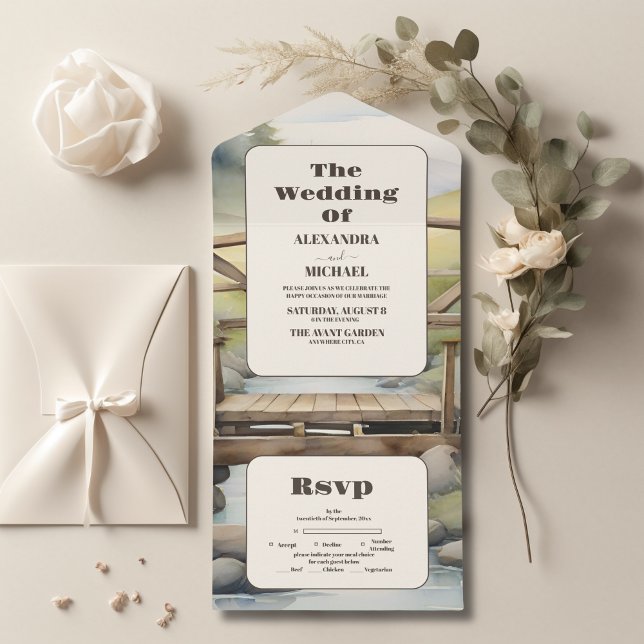 Watercolor Mountain Meadow Wedding All In One Invitation (Creator Uploaded)