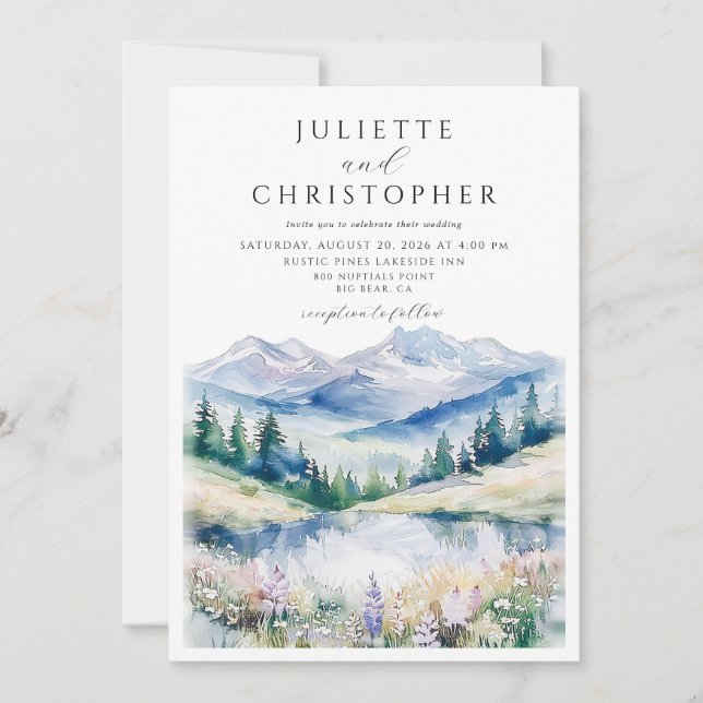 Watercolor Mountain Meadow Wedding Invitation (Front)