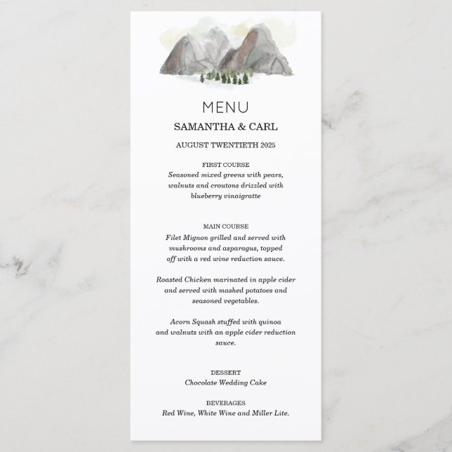 Watercolor mountain menu (Front)