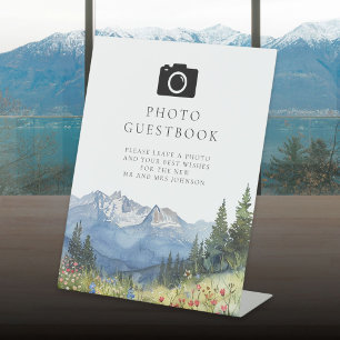 Watercolor Mountain Photo Guest Book Wedding Pedestal Sign