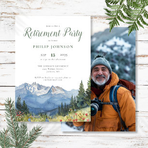 Watercolor Mountain Photo Retirement Party Invitation