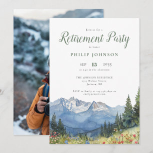 Watercolor Mountain Photo Retirement Party Invitation