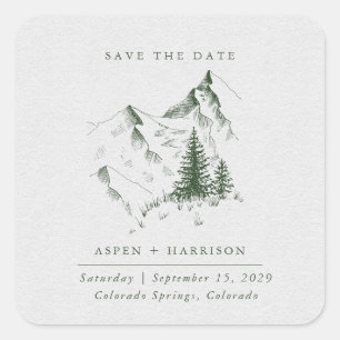 Watercolor Mountain Pine Forest Save The Date Card Square Sticker
