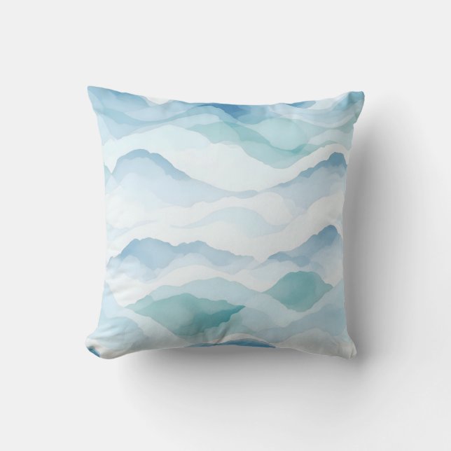 Watercolor Mountain Range Landscape Pattern Cushion (Front)
