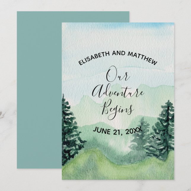 Watercolor Mountain Save the Date Invitation (Front/Back)