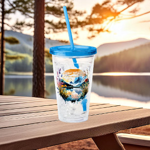 Watercolor mountain scene acrylic tumbler