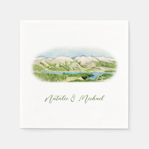 Watercolor Mountain Scene Cocktail Napkin