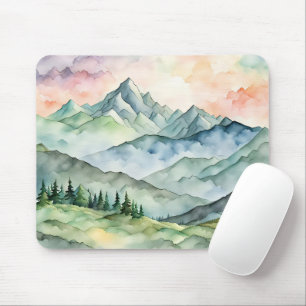 Watercolor Mountain Scene Mouse Mat