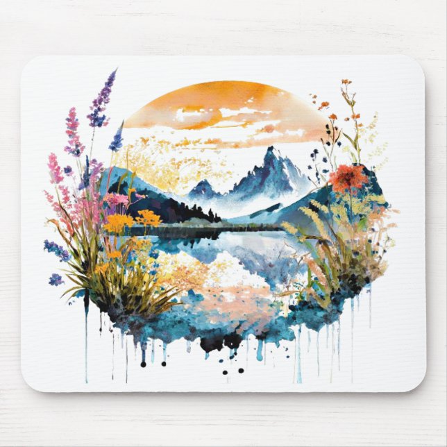 Watercolor mountain scene mouse mat (Front)