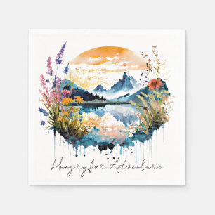 Watercolor mountain scene napkin