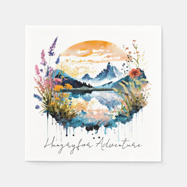 Watercolor mountain scene napkin (Front)