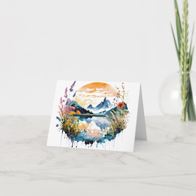 Watercolor mountain scene note card (Front)