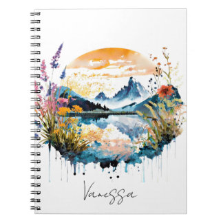 Watercolor mountain scene personalised notebook
