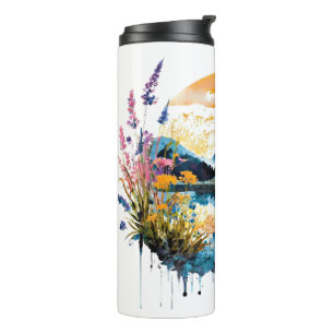 Watercolor mountain scene thermal tumbler
