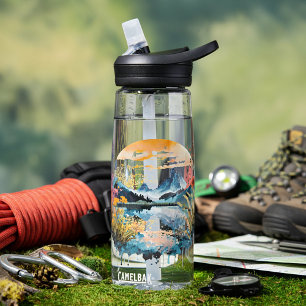 Watercolor mountain scene water bottle