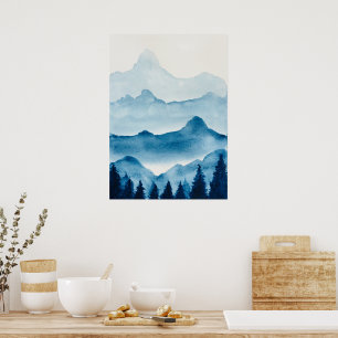 Watercolor Mountain Scenery Poster