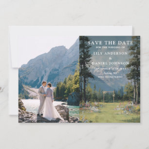 Watercolor Mountain String Lights Wedding Photo Save The Date