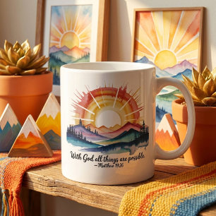 Watercolor Mountain Sunrise Bible Verse Coffee Mug