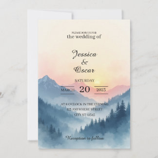 Watercolor Mountain Sunrise Wedding Invitation