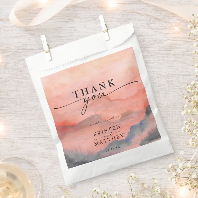Watercolor Mountain Sunset Rustic Wedding Favour Bags (Clipped)
