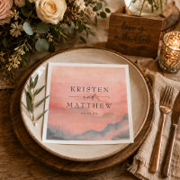 Watercolor Mountain Sunset Rustic Wedding