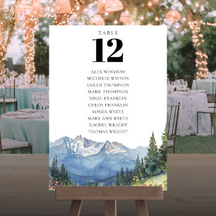 Watercolor Mountain Table Number Seating Chart