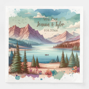 Watercolor Mountain Views Wedding  Napkin
