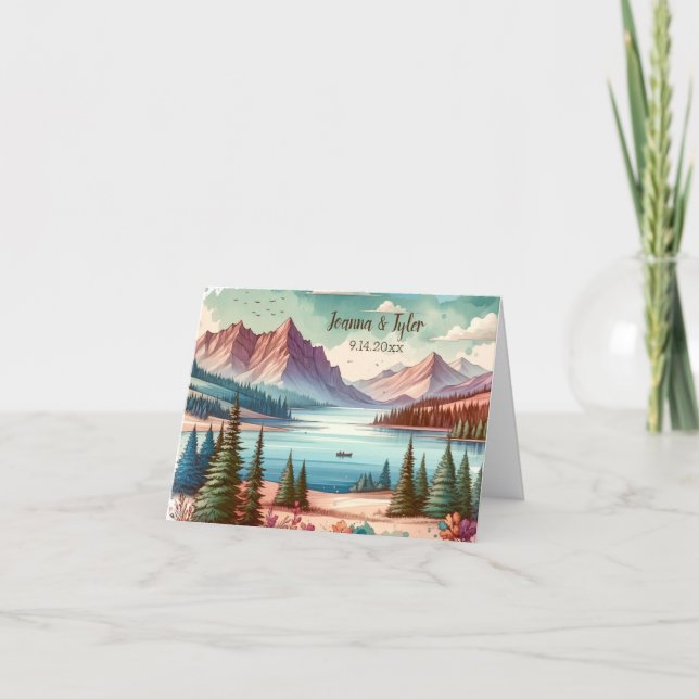 Watercolor Mountain Views Wedding  Thank You Card (Front)