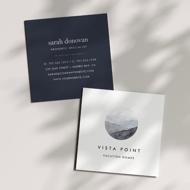 Watercolor Mountain Vista Logo Square Business Card (Creator Uploaded)