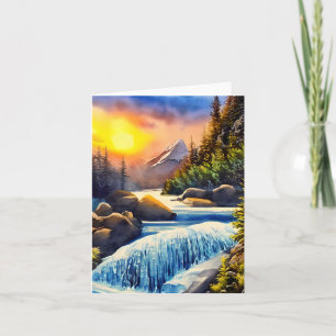 Watercolor mountain waterfall customisable card