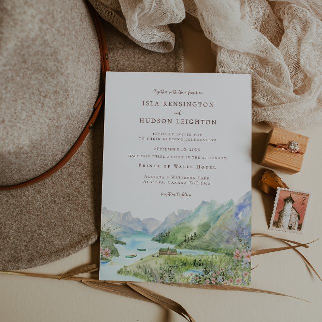 Watercolor Mountain | Waterton Lakes Wedding Invitation (Creator Uploaded)