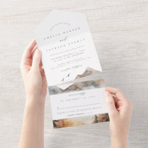 Watercolor Mountain Wedding All In One Invitation
