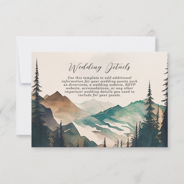 Watercolor Mountain Wedding Details Invitation (Front)