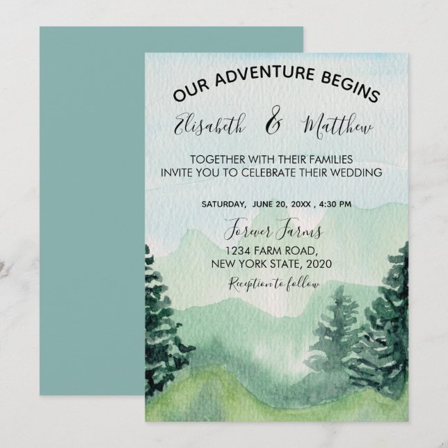 Watercolor Mountain Wedding Invitation (Front/Back)