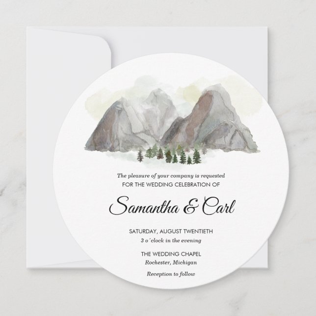 Watercolor mountain wedding invitation (Front)