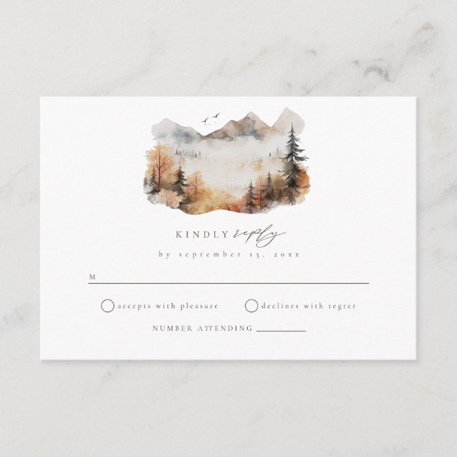 Watercolor Mountain Wedding RSVP Enclosure Card (Front)