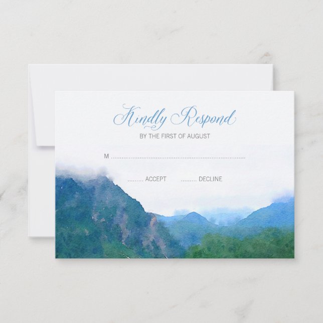 Watercolor Mountain Wedding RSVP Response (Front)