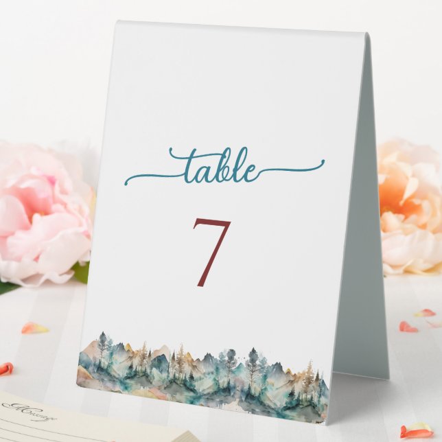 Watercolor Mountain Wedding Table Number  (In SItu (Wedding))