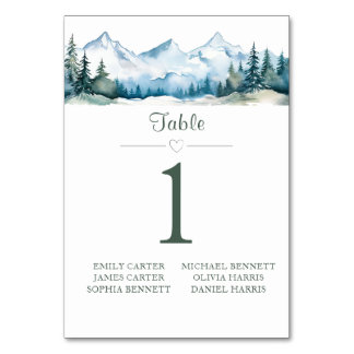 Watercolor Mountain Wedding Table Number
