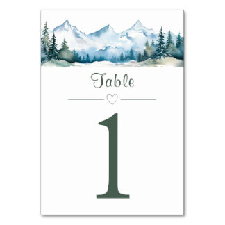 Watercolor Mountain Wedding Table Number
