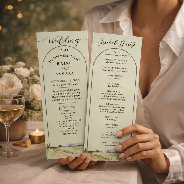 Watercolor Mountain Wildflower Charcoal Boho Programme (Watercolor Mountain Wildflower Sage Green Boho Wedding Arch Program)