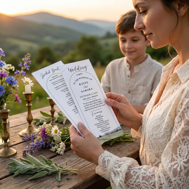 Watercolor Mountain Wildflower Sage Green Boho Programme (Watercolor Mountain Wildflower Sage Green Boho Wedding Arch Program)