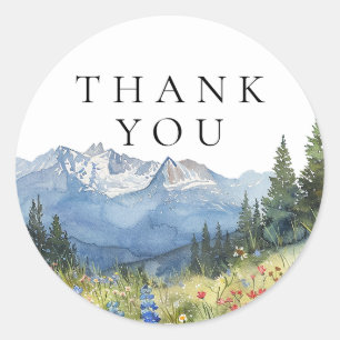 Watercolor Mountain Wildflower Thank You Favor Classic Round Sticker