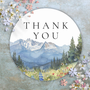 Watercolor Mountain Wildflower Thank You Favour Classic Round Sticker