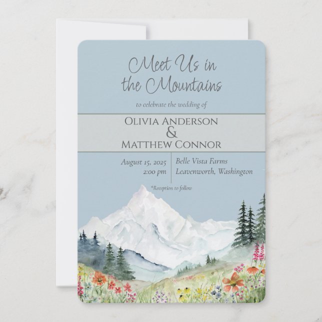 Watercolor Mountain Wildflower Wedding Invitation (Front)