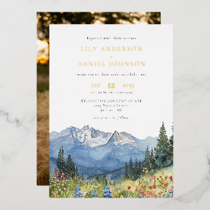 Watercolor Mountain Wildflower Wedding Photo