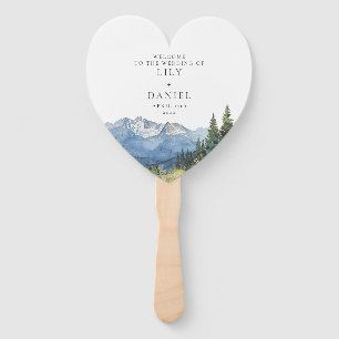 Watercolor Mountain Wildflower Wedding Program Hand Fan